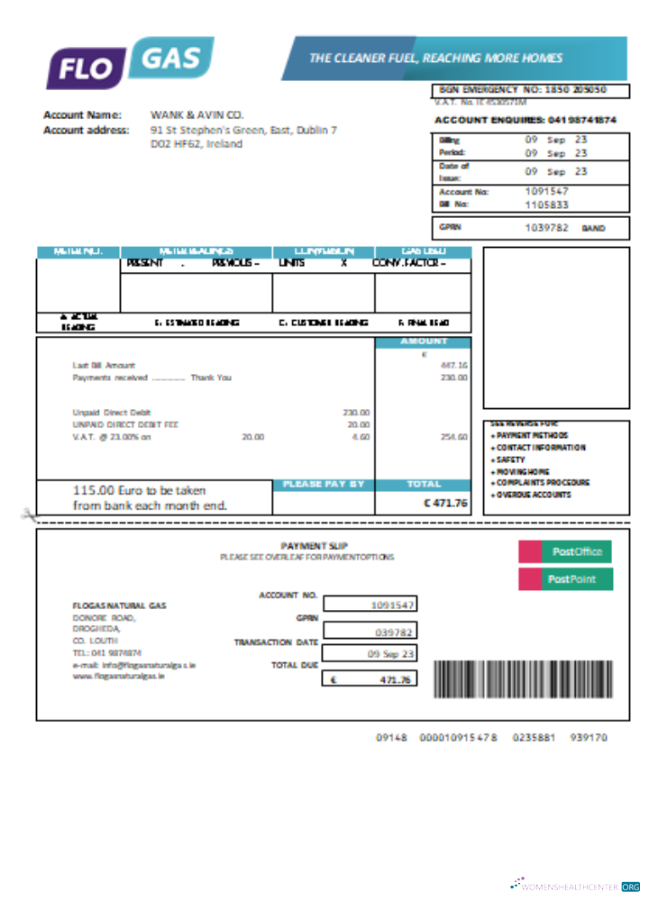 Download Flogas Natural Gas utility business bill SCR Photoshop template